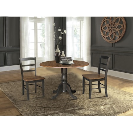 International Concepts 42 in. Dual Drop Leaf Dining Table with 2 Madrid LadderBack Chairs K45-42DP-C2-2